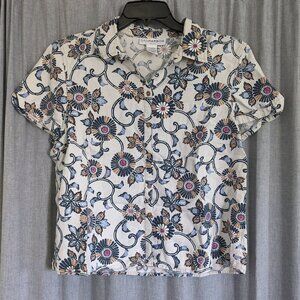VTG Sag Harbor Top Women's PXL Floral Short Sleeve Button Up Grandmacore Linen
